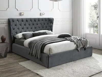 Image de Lit double capitonné MARLENA - 160x200 cm, gris