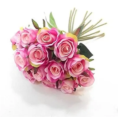 Produktbild von 25 cm Mini-Rosenstrauß aus Kunstseide mit 15 Blütenköpfen