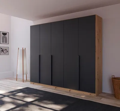 Produktbild von Kleiderschrank Drehtürenschrank Dark&Wood | 5-türig | grau metallic / Eiche Artisan | 226x210