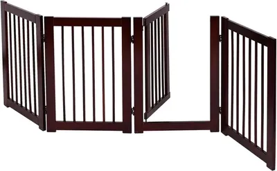 Image de Barrière de sécurité pour animaux domestiques et chiens - Barrière pliante en bois - Protection pour escaliers - 203 x 76 x 1,8 cm - Marron