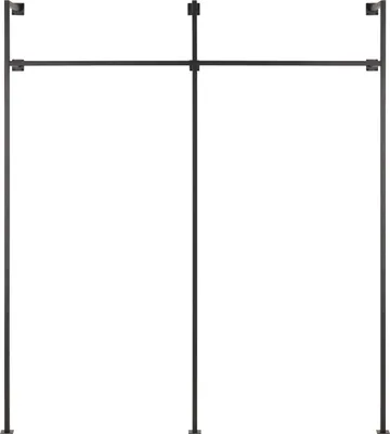 Produktbild von Natural Goods Berlin Wandkleiderstange, Kleiderstange Wandmontage aus hochwertigem Stahl, pulverbeschichtetes Kleiderstangen Wandsystem als offener Kleiderschrank, DUO 192x220cm, Schwarz