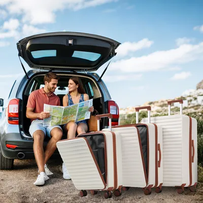 Image de Fortuna Lai Set de trois valises – Conception innovante avec ouverture frontale + porte-boissons rabattables, matériau ABS, serrure TSA, roulettes 360°, adapté aux valises M (20 pouces), L (24 pouces) et XL (28 pouces)