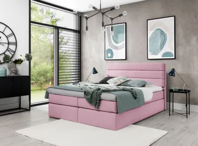Produktbild von Boxspringbett Schlafzimmerbett Bett DAVINO DELUX Stoff Rosa 200x200cm