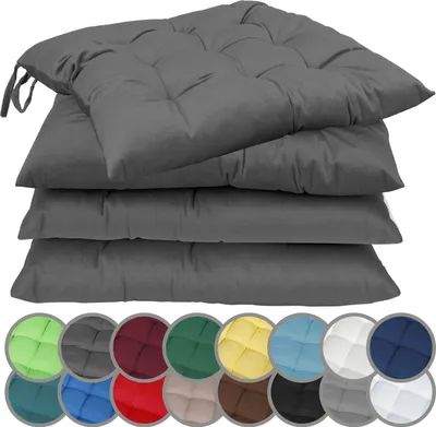 Produktbild von Sitzkissen Stuhlkissen mit Bändern 40x40cm 4er-Set in verschiedenen Farben Anthrazit grau