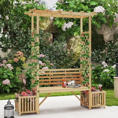 Produktbild von Gartenpergola – Gartenbogen – Holzüberdachung – Kletterpflanzenstütze – Mit Bank