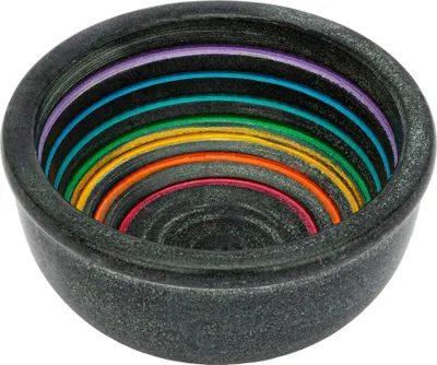Produktbild von NKlaus Speckstein Räucherschale Chakraringe grau/regenbogenfarben 11x5cm Weihrauchgefäß 15013