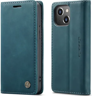 Immagine prodotto di Custodia per iPhone 14, Custodia retrò in Finto cuoio con funzione di supporto Blu
