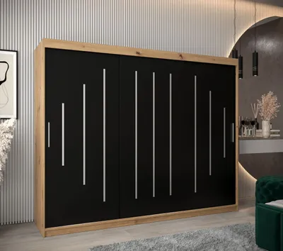 Obrázok produktu pre Šatníková skriňa ESTER - šírka 250 cm, dub artisan / čierna