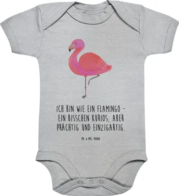 Produktbild von Mr. & Mrs. Panda babykleidung body Flamingo Classic 3. - 6. Monat - Heather Grey - Geschenk, Baumwollbody, Spruch, Prächtig, Ich, Rosa, Babybody, overall baby, Strampler
