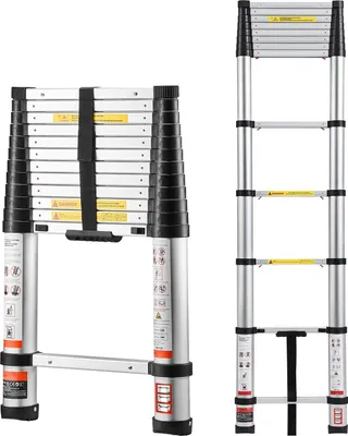 Image de Échelle télescopique - Échelle pliante en aluminium - Hauteur 3,74 m - Charge maximale 150 kg - Rétraction à une main - Échelle polyvalente - Pour la maison, le jardin et le grenier