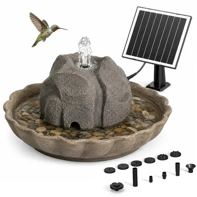 Produktbild von Solar Springbrunnen für Garten mit Akku Option, 10 Düsen Solar Vogelbad, schwimmende Gartenpumpe für Teich & Vogelbad, dekorative Outdoor Wasserpumpe