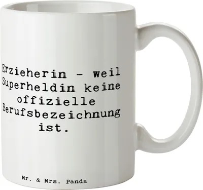Produktbild von Mr. & Mrs. Panda Kaffeetasse Spruch Erzieherin Superheldin - Weiß - Geschenk, Dankbarkeit, Kinderbetreuung, Beruf, Lernen, Teetasse, Kaffeebecher, Vertrauen, Berufsleben