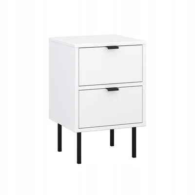 Produktbild von Nachttisch Pico Weiß Matt – 2 Schubladen, schwarze Metallbeine