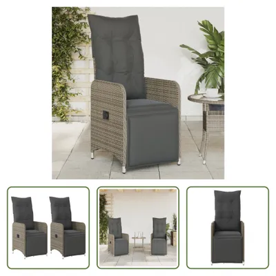 Produktbild von The Living Store Gartensessel mit Kissen 2 Stk. Verstellbar Grau Poly Rattan