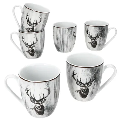 Produktbild von 6er Set Alois Kaffeebecher 350ml Porzellan-Tassen 6 Personen Hirsch Tee Kakao