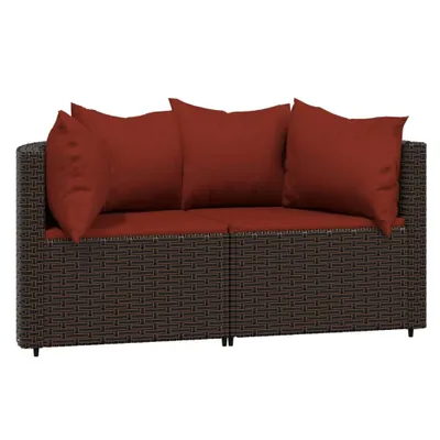 Image de vidaXL Canapé d'angle de jardin avec coussins 2 pcs. Marron Poly Rattan