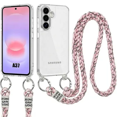 Image de Coque pour Samsung Galasy A37 5G, Bumper Antichoc Transparent avec Cordon Rose