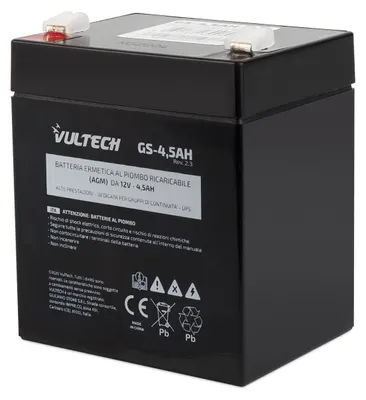 Zdjęcie produktu dla Vultech Hermetyczny akumulator ołowiowy AGM VRLA GS-4.5AH, wersja 2.3, 12 V, 4,5 Ah, do zasilaczy UPS, systemów alarmowych i monitoringu wizyjnego