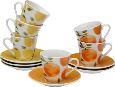 Produktbild von Set aus 6 Teetassen mit Teller Versa Orange Porzellan Zitronengelb