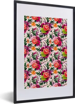 Produktbild von MuchoWow® MuchoWow® Gerahmtes Poster Blumen - Farben - Muster 40x60 cm - Poster mit zchwarzem Bilderrahmen - Poster in Rahmen