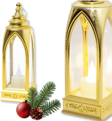 Image de Lanterne lumineuse à LED pour la Rorate, lanterne dorée à piles 19 cm - Décoration de Noël pour enfants