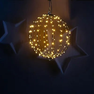 Produktbild von LED Drahtkugel - 3D Leuchtkugel - D: 28cm - 192 bernstein LED - faltbar - 8 Modi/Timer - Innen/Außen