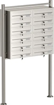 Produktbild von Wiltec 12er Briefkastenanlage Edelstahl 945 x 270 x 1500 mm, Standbriefkasten mit 2x6 Fächern, Schlüssel und Namensschild, Briefkasten Postkasten mit Ständer