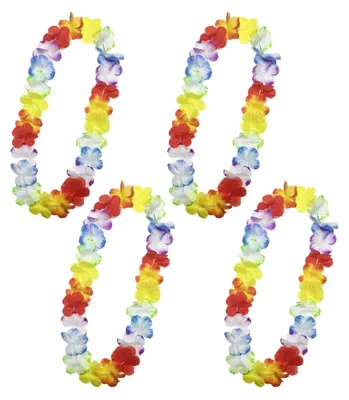 4 Blumenketten, 115 cm, tropische Luau-Deko, bunt