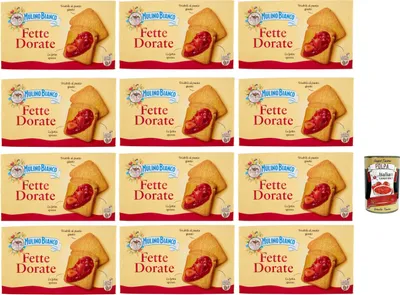 Produktbild von Mulino Bianco Fette Biscottate Dorate, Frühstückskekse, Zwieback kekse gebackenem Brot 12x 630g + Italian Gourmet polpa 400g