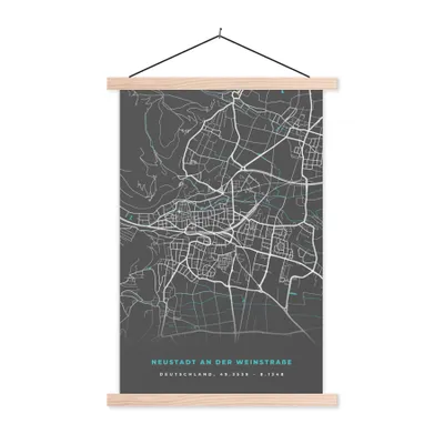 Produktbild von MuchoWow® Textilposter Stadtplan - Neustadt an der Weinstraße- Deutschland - Karte 120x180 cm mit holzfarbenen Rahmen - Textil-Plakat