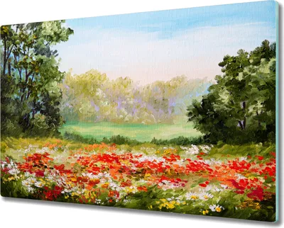 Produktbild von Coloray Schneidebrett Herdabdeckplatte 80x52 cm Kochplattenabdeckung Hackbrett Küchenbrett - Natur Blumen Baum