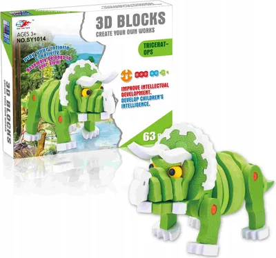 Produktbild von 3D Schaumstoff Puzzle Triceratops Dinosaurier Steckbausteine 63 Teile Konstruktion EVA