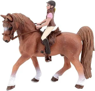 Produktbild von Braunes Pferd mit Reiterin Miniatur Spielzeug Western