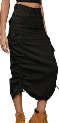 Produktbild von ASKSA Damen Y2K Cargo Roecke Jeans Bleistiftrock High Waist Elegant Kordelzug Midi Rock mit Taschen, Schwarz, S