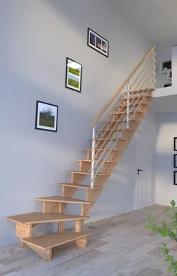 Produktbild von Holztreppe Lindos (Eiche) in  1/4 gewendelter Ausführung rechts-80 cm-Design Geländer Holzrundstäbe-ohne Setzstufen