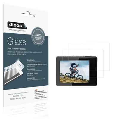 Produktbild von 2x Schutzfolie für BAKENLON SXXJ01 Action Cam - Anti-Shock 9H Folie dipos Glass Kunststoffglas