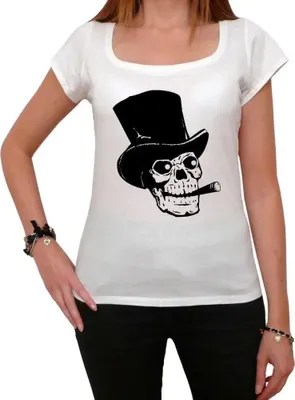 Produktbild von Damen Grafik T-Shirt Totenkopf mit Zylinder und Zigarre – Skull With Top Hat And Cigar – Öko-Verantwortlich Vintage Jahrgang Kurzarm Lustige Druck
