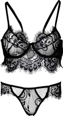 Produktbild von Damenunterwäsche - Set 2 - Damen-BH - Spitze - BH und Slip - Einheitsgröße - Schwarz