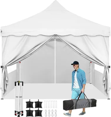 Obrázok produktu pre Prenosný pavilónový stan, odolná konštrukcia, jednoduchá montáž, biely, 3X3M