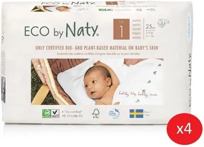 Produktbild von Eco by Naty Windeln Größe 1 100 Windeln 2-5kg ONE MONTH supply Baby umweltfreundlich