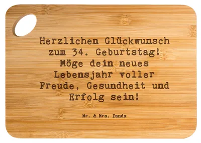 Produktbild von Mr. & Mrs. Panda Holzbrett Spruch 34. Geburtstag - Transparent - Geschenk, Geburtstagsgeschenk, unvergesslich, Frühstücksbrettchen, Brett, Alter, Happy Birthday, Feier