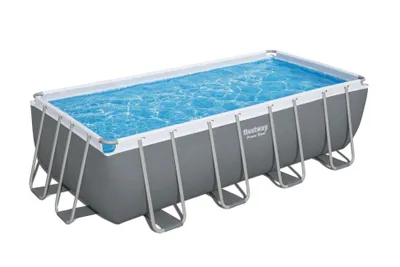 Produktbild von Bestway Power Steel Rechteckiges Schlauchbecken 488x244x122 cm mit Sandfilter, Leiter und Chemikalienspender Farbe grau