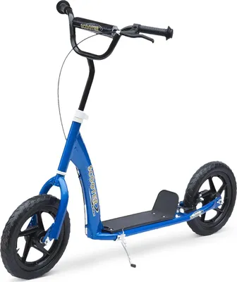 Image de Trottinette pour enfants - Trottinette à pied - Âge 5-12 ans - 2 roues 30,5 cm - Guidon réglable - Frein - Cadre métallique - Bleu