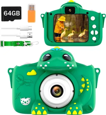 Produktbild von Digitale Kinderkamera 1080P, 64 GB Karte, für Kinder von 3 bis 10 Jahren, Kinderspielzeug