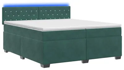 Obrázok produktu pre vidaXL Posteľ s pružinovou základňou, matracom a LED osvetlením, tmavozelená, 200 x 200 cm, s čalúnením z velúru