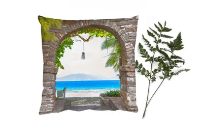 Produktbild von MuchoWow® Zierkissen Sofakissen Wohnzimmer Dekokissen 50x50 cm Strand - Meer - Tropisch - Sommer - Aussicht - Komfort - Sofakissen