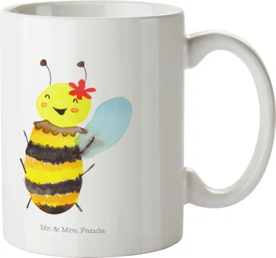 Produktbild von Mr. & Mrs. Panda Plastikbecher Biene Happy - Weiß - Geschenk, Hummel, Pott, Haferl, Trinklernbecher, Kindertasse, Kinderbecher