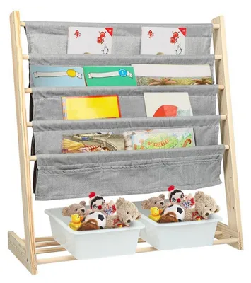 Immagine prodotto di Libreria a scaffali per bambini, con 3 tasche, colore grigio, dimensioni 78x69x33 cm