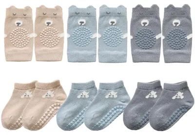 Produktbild von FedMois Baby Kleinkinder ABS rutschfeste Socken + Knieschoner für Krabbelbabys B