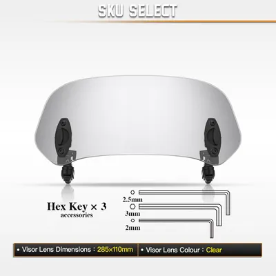 Immagine prodotto di Deflettore antivento per moto, prolunga regolabile per parabrezza con sistema a clip, universale per scooter ADV, trasparente, 28,5 x 11 cm